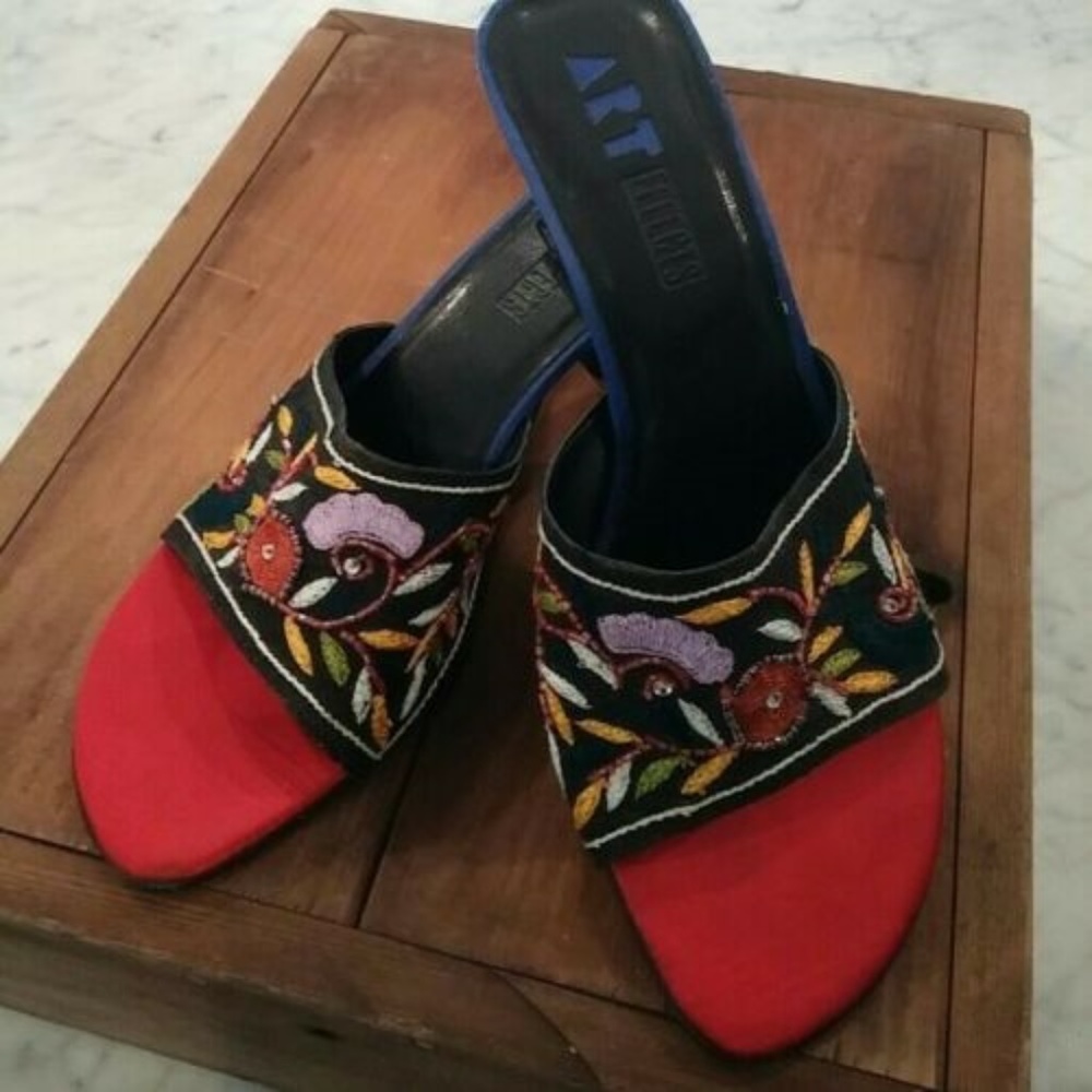 ART EFFECTS COLORFUL BEADED SLIDES w/2” HEEL